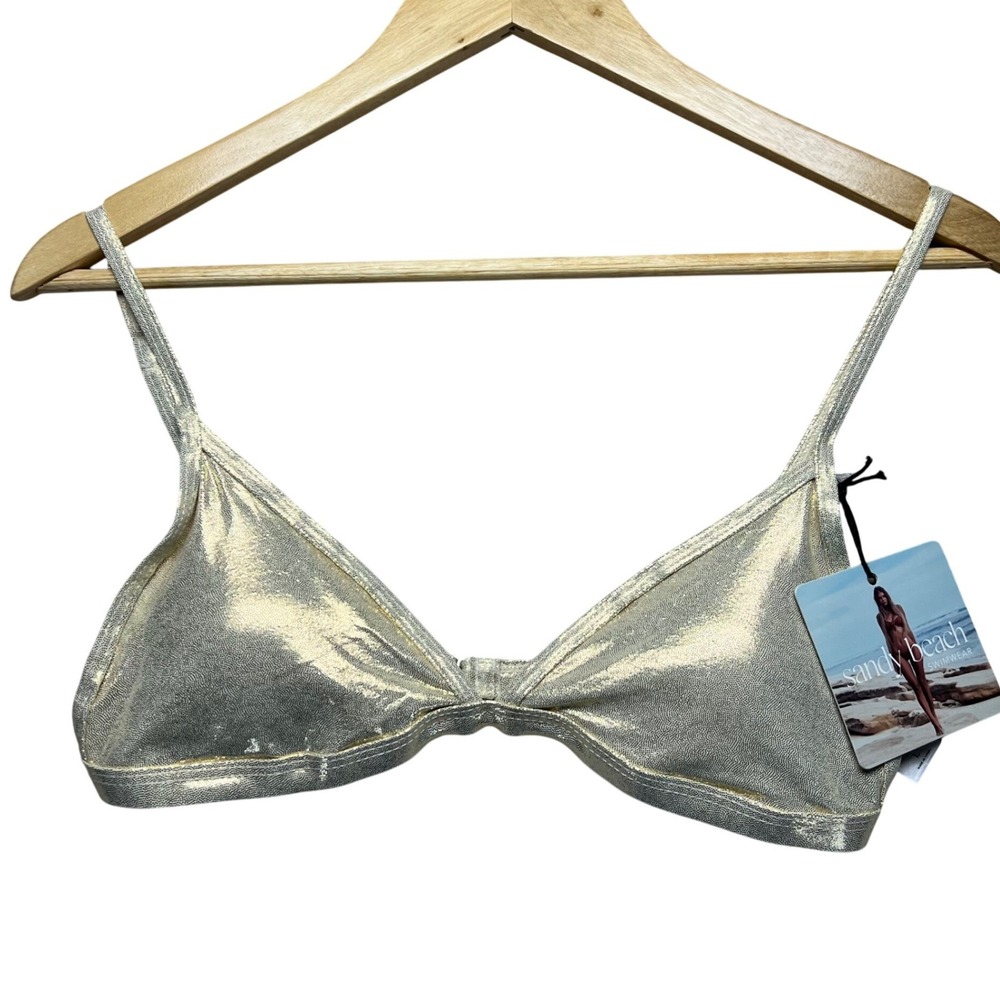 Sandy Beach Gold Metallic Triangle Bikini Top‎ Adjustable Straps NWT Large
